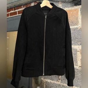 Black Vegan Suede Bomber Jacket
